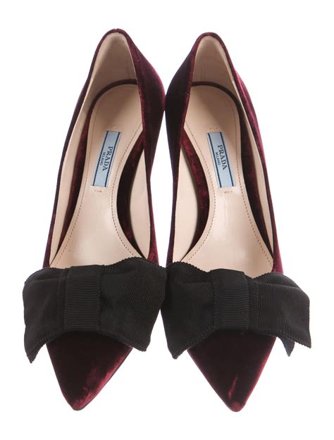 prada suede bow pumps|Prada velvet pumps.